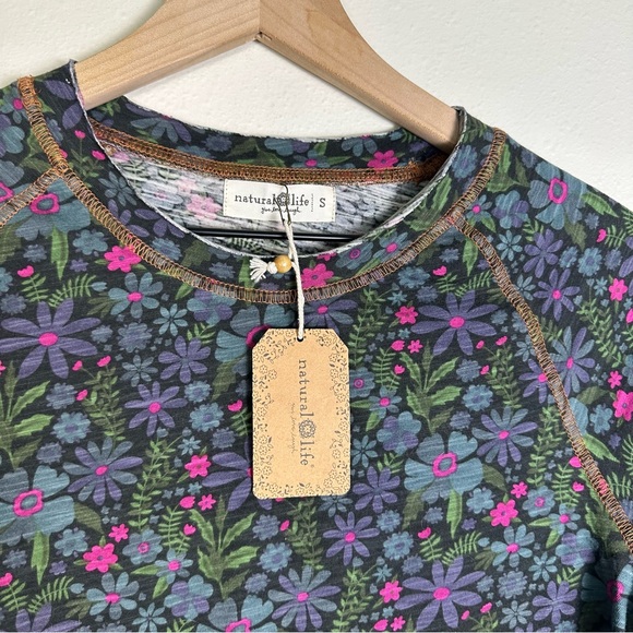 NWT NATURAL LIFE Boho Lily Floral Cotton Long Sleeve Tee Shirt - Picture 4 of 7